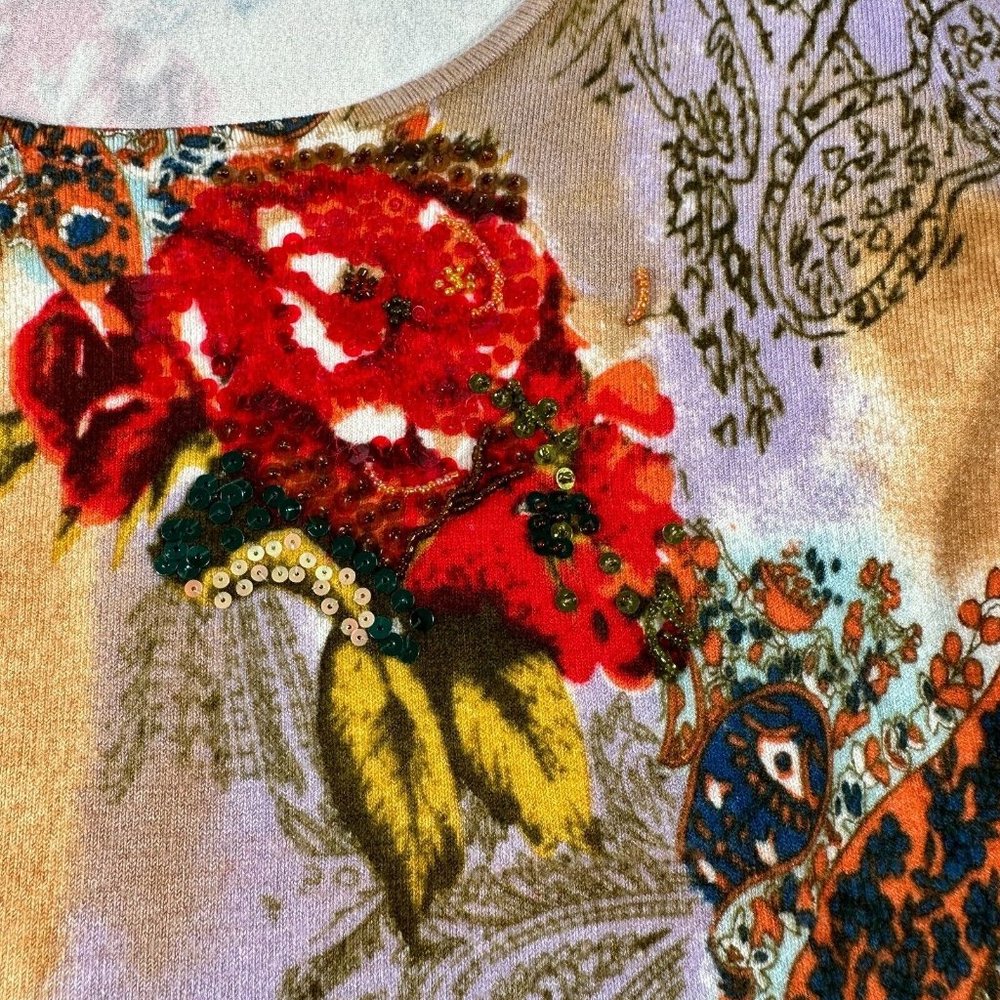 Vintage Y2K Newport News‎ Womens Top Sweater Medium Floral Scoop Neck Sequin - Picture 10 of 14